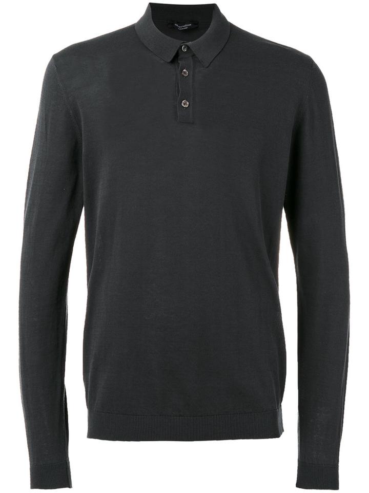 Roberto Collina Longsleeved Polo Shirt, Men's, Size: 48, Grey, Cotton