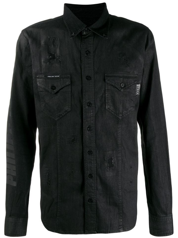 Philipp Plein Distressed Denim Shirt - Black