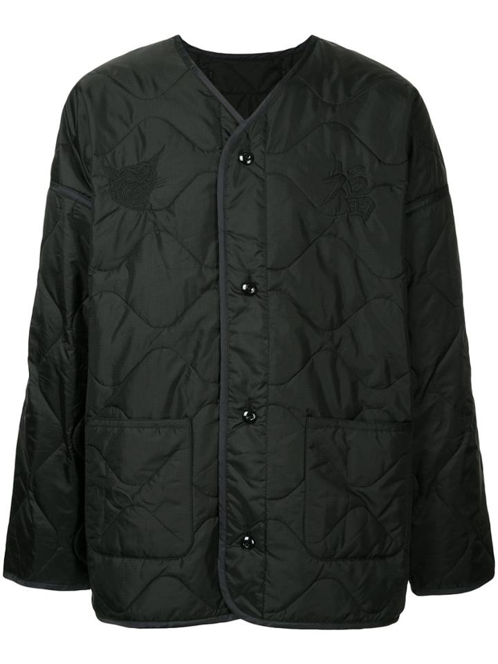 Monkey Time Quilted V-neck Coat - Black
