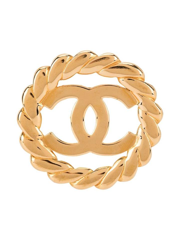 Chanel Pre-owned Chanel Cc Logos Brooch Pin Gold Corsage