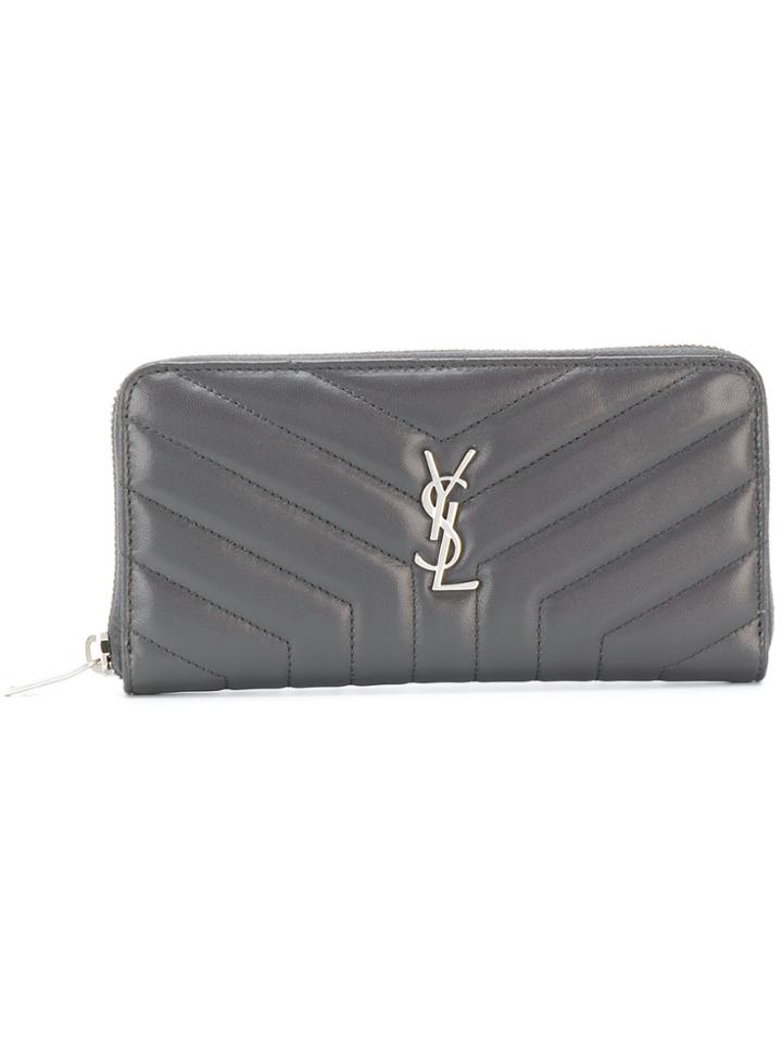 Saint Laurent Quilted Monogram Wallet - Grey