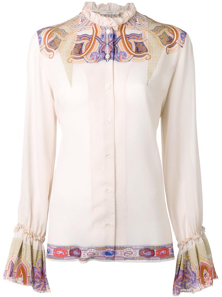 Etro Ruffled Trim Printed Shirt, Women's, Size: 46, Pink/purple, Silk