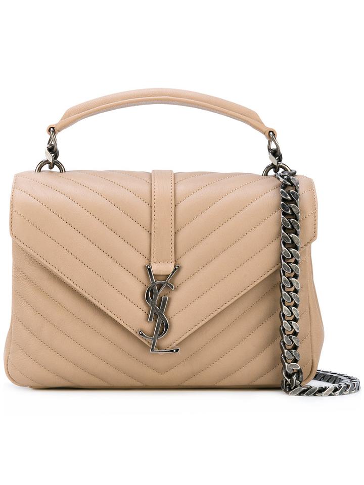 Saint Laurent - Medium Monogram Collège Satchel Bag - Women - Calf Leather - One Size, Nude/neutrals, Calf Leather