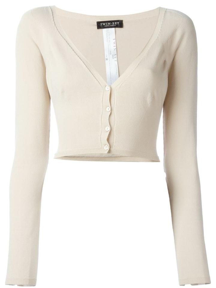 Twin-set Cropped Cardigan, Women's, Size: Xl, Nude/neutrals, Viscose/polyester