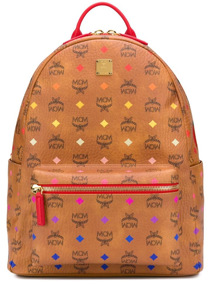 Mcm Stark Logo Printed Backpack - Brown