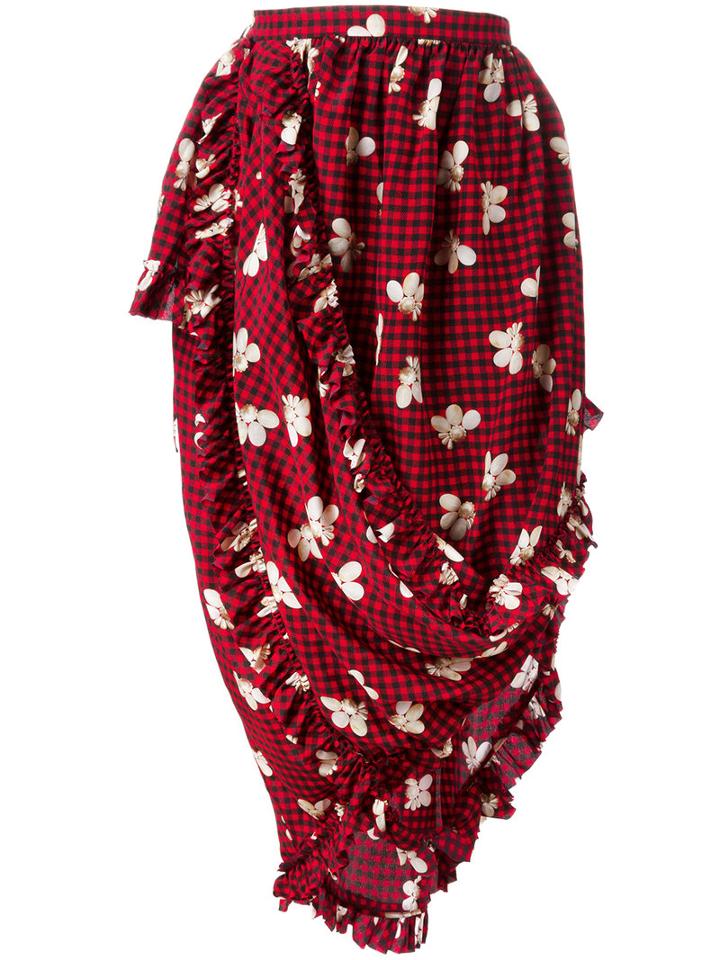 Simone Rocha Gingham Print Asymmetric Skirt, Women's, Size: 8, Red, Silk