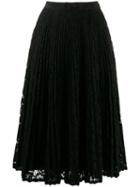 Miu Miu Floral Lace Pleated Skirt - Black