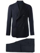 Tagliatore Double-breasted Pinstripe Two-piece Suit, Men's, Size: 48, Blue, Virgin Wool/cupro