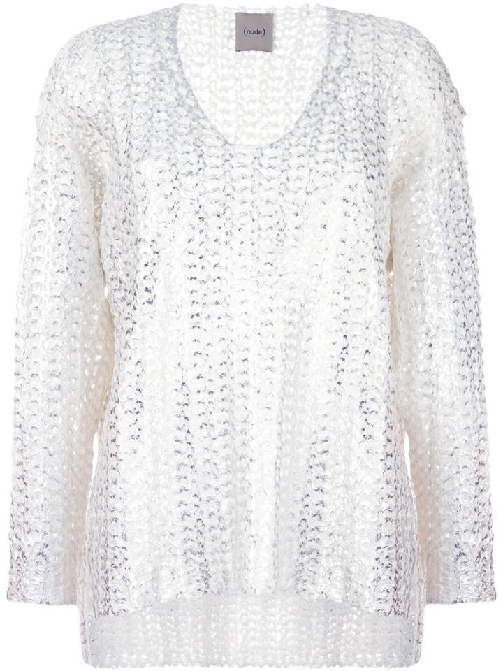 Nude Metallic Effect Jumper, Women's, Size: 40, White, Cotton/polyamide/polyester