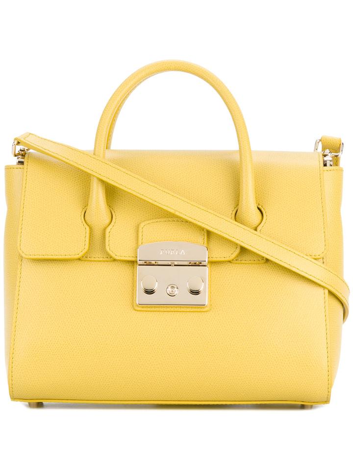 Furla - Metropolis Tote - Women - Cotton/leather/suede - One Size, Yellow/orange, Cotton/leather/suede