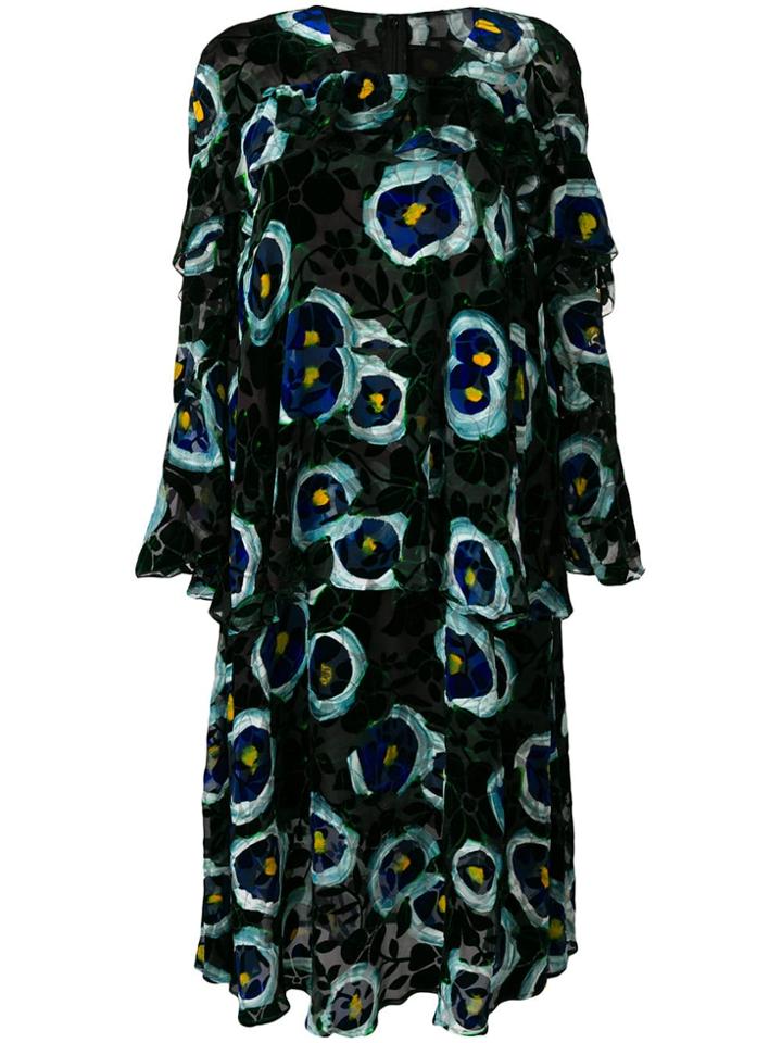Talbot Runhof Velvet Floral Print Dress - Black
