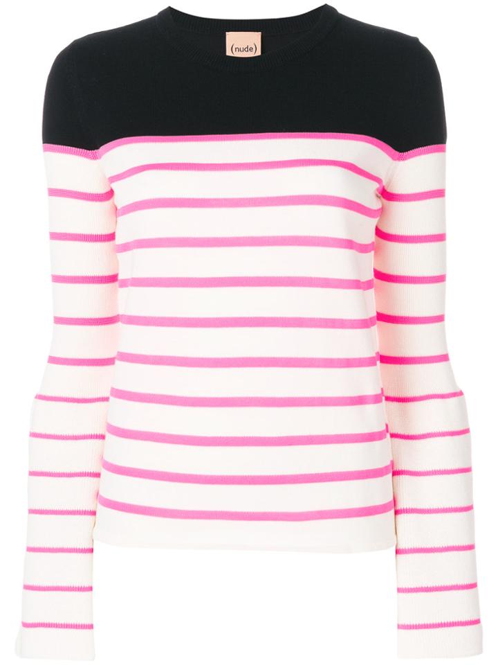 Nude Stripped Pattern Sweater - White