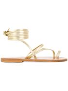 K. Jacques Ankle Fastened Flat Sole Summer Sandals - Metallic