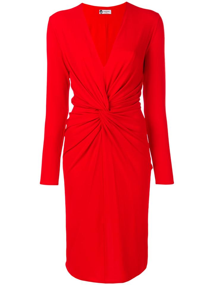 Lanvin - Plunge Neck Draped Front Dress - Women - Spandex/elastane/viscose - 34, Yellow/orange, Spandex/elastane/viscose