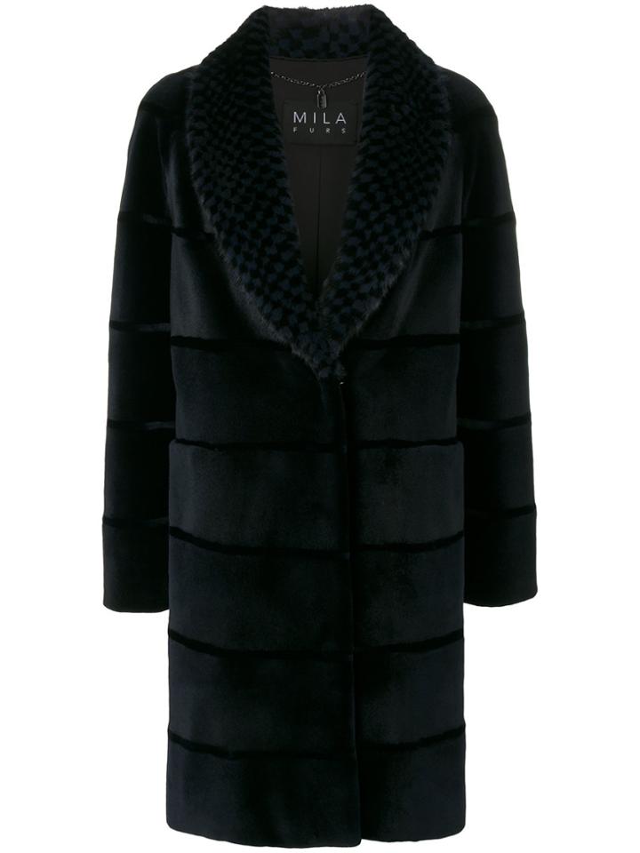 Cara Mila Mel Checkered Mink Coat - Blue