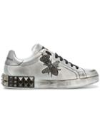 Dolce & Gabbana Scuffed Bee Embroidered Sneakers - Grey