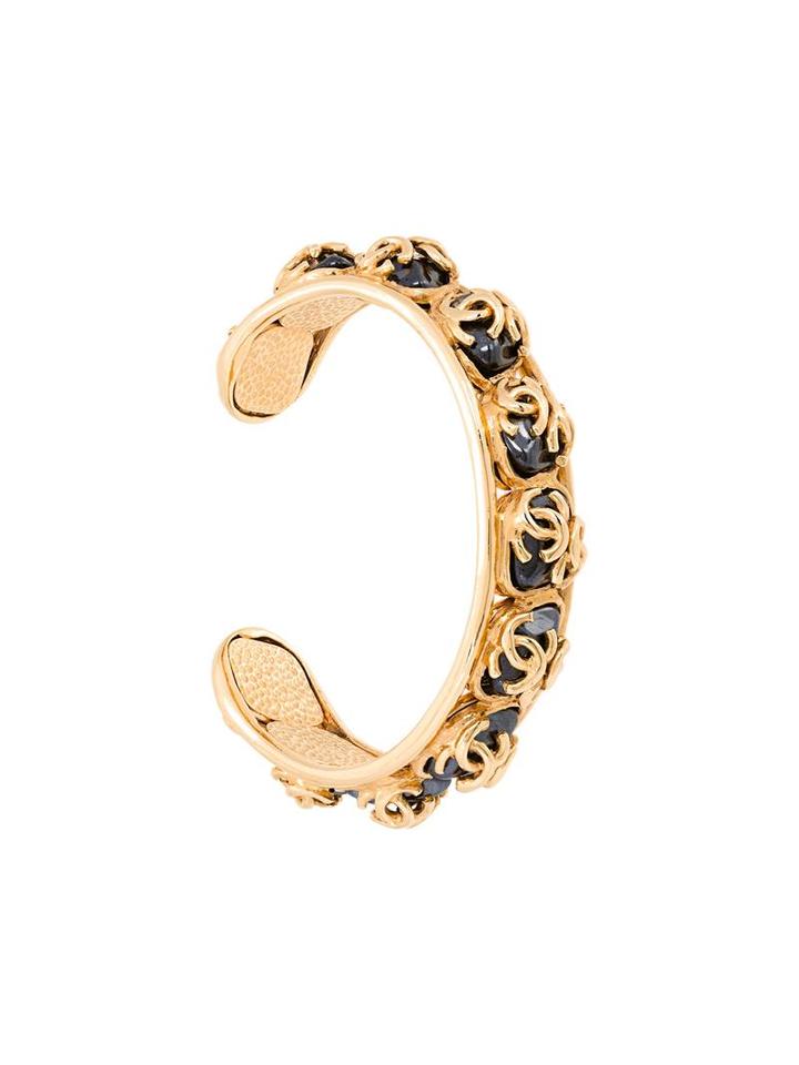 Chanel Vintage Logo Stone Cuff, Women's, Metallic