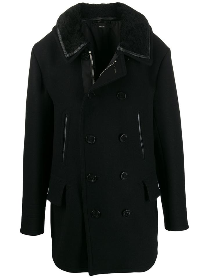 Tom Ford Velvet Collar Double Breasted Coat - Black