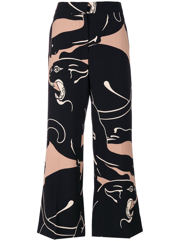 Valentino - Panther Print Culottes - Women - Silk/spandex/elastane/lyocell - 38, Black, Silk/spandex/elastane/lyocell