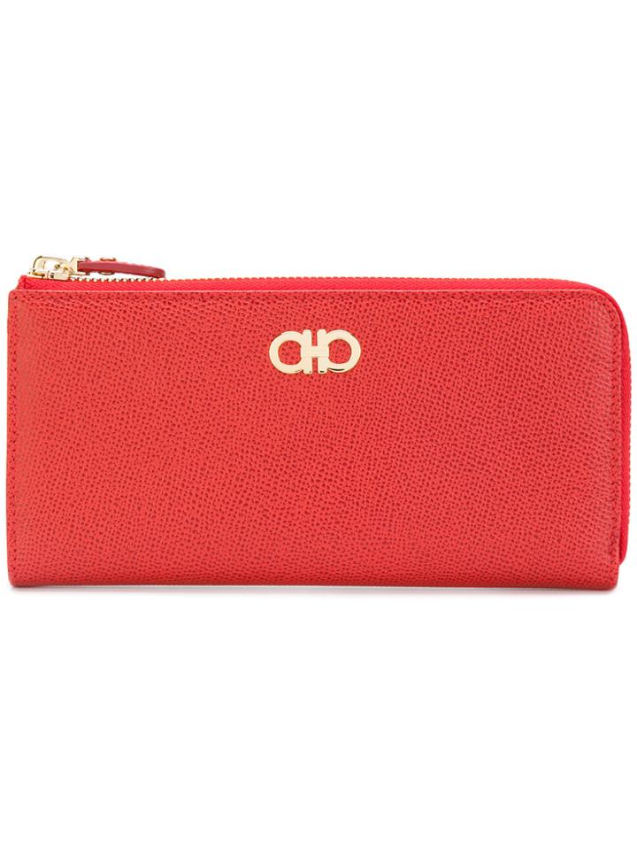 Salvatore Ferragamo Calf Leather Zip Purse - Red