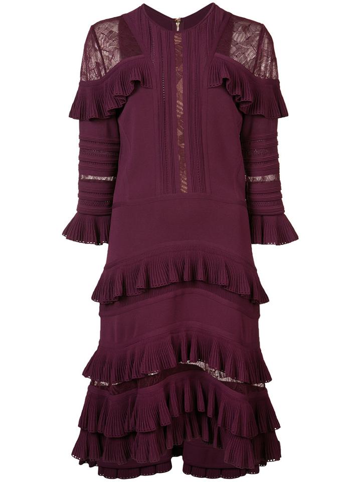 Elie Saab - Lace Insert Ruffled Dress - Women - Silk/nylon/polyamide/viscose - 44, Pink/purple, Silk/nylon/polyamide/viscose