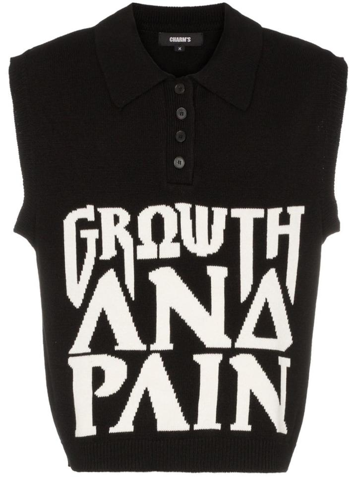 Charm's Growth Boxy Fit Knitted Sleeveless Polo Shirt - Black
