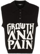 Charm's Growth Boxy Fit Knitted Sleeveless Polo Shirt - Black