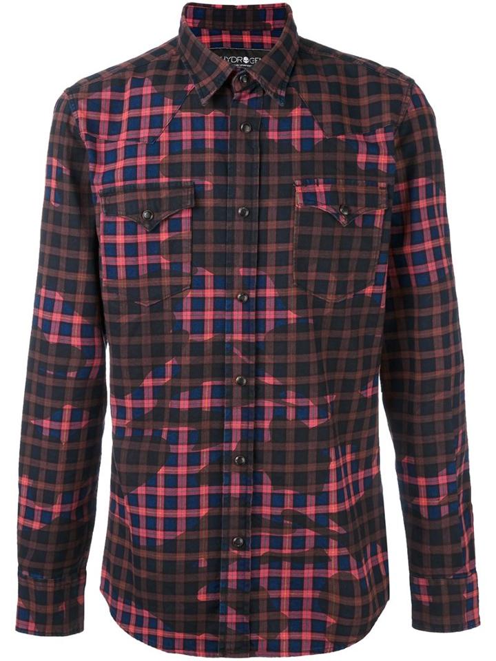 Hydrogen Plaid Stained Effect Shirt, Men's, Size: Medium, Blue, Cotton