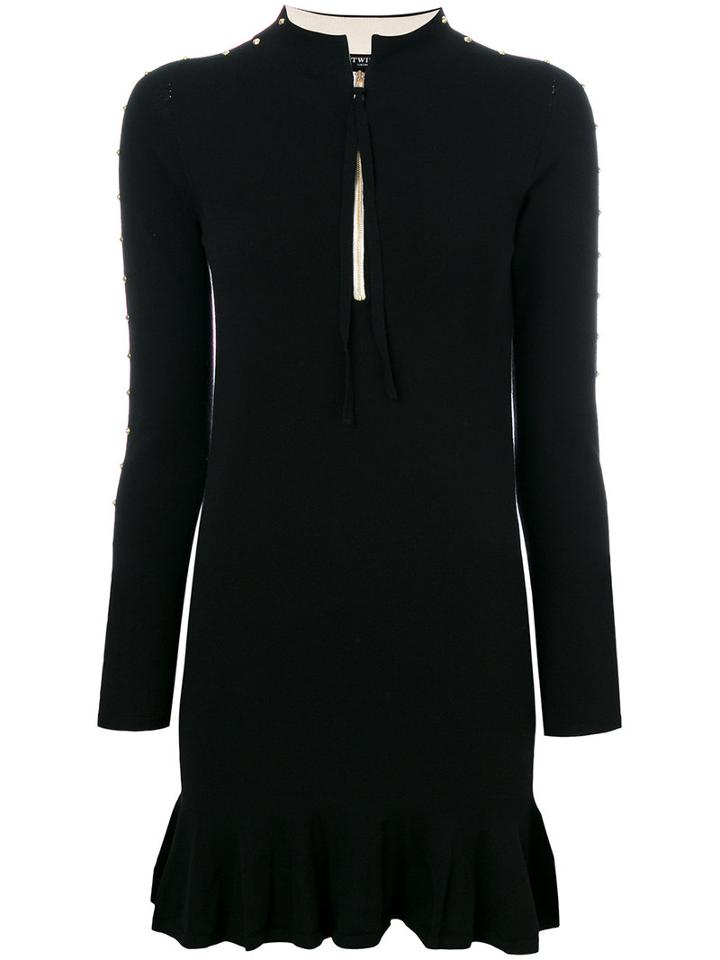 Twin-set - Zip Collar Studded Mini Dress - Women - Polyester/viscose - S, Black, Polyester/viscose
