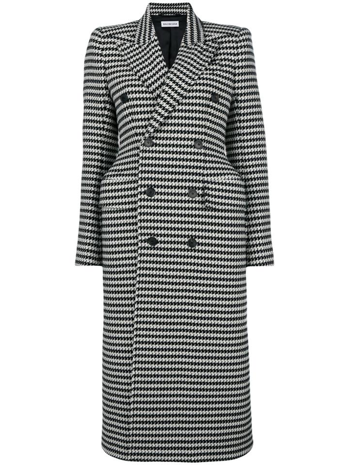 Balenciaga Houndstooth Double Breasted Coat - Black