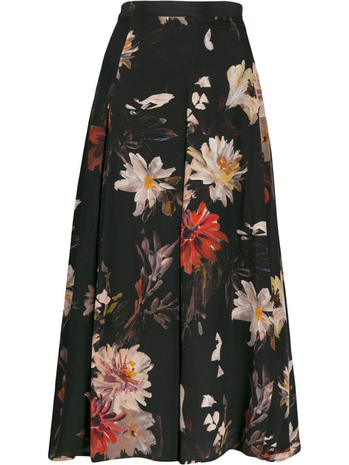 L'autre Chose Floral Print Flared Skirt - Black