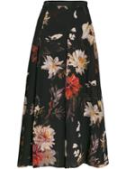 L'autre Chose Floral Print Flared Skirt - Black