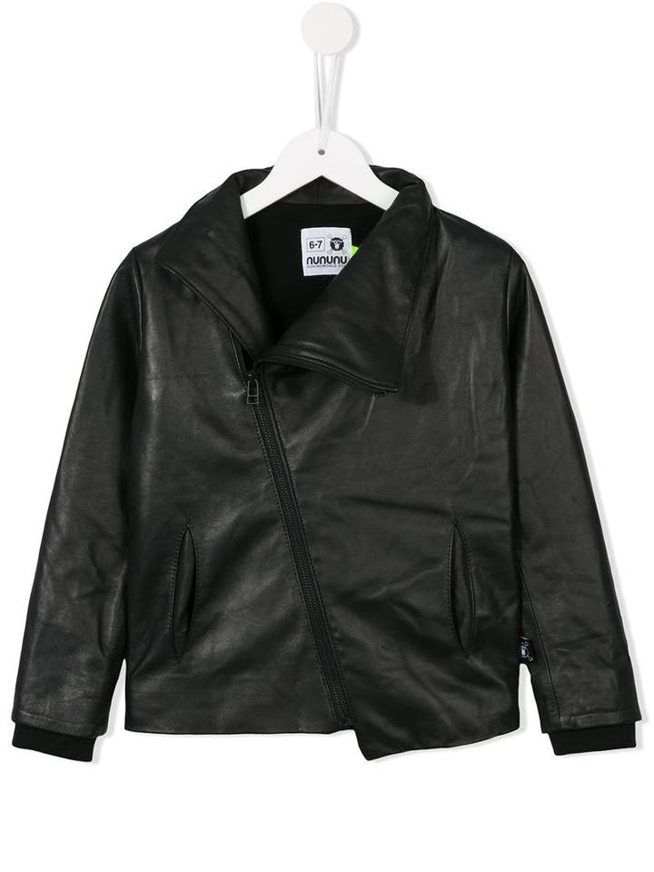Nununu Zipped Leather Jacket, Boy's, Size: 7 Yrs, Black