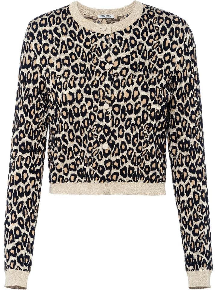 Miu Miu Leopard Print Cardigan - Gold