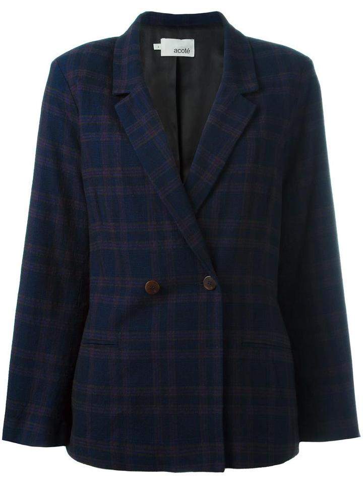 Cotélac Checked Buttoned Blazer, Women's, Size: 3, Blue, Acetate/viscose/wool/polyamide