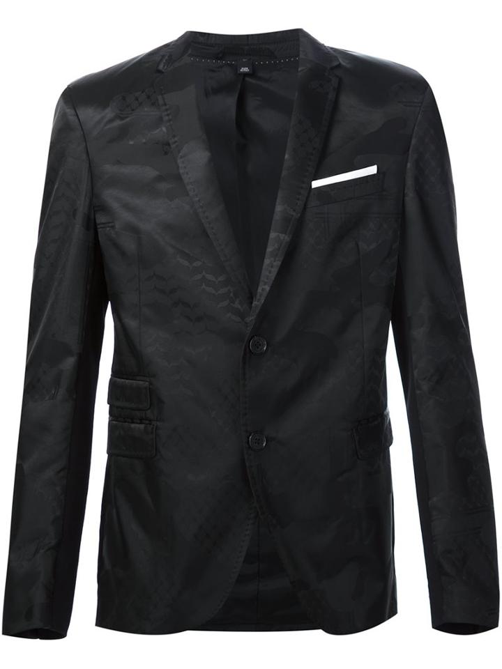 Neil Barrett Satin Camouflage Blazer, Men's, Size: 56, Black, Viscose/polyester/polyamide
