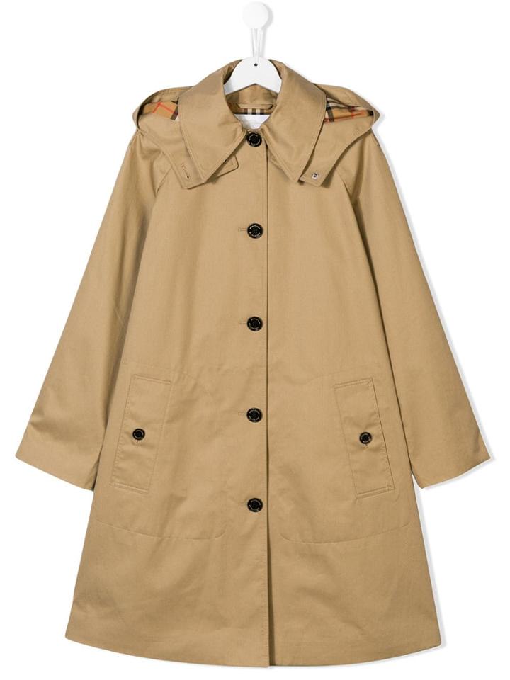 Burberry Kids Hooded Swing Trench - Nude & Neutrals