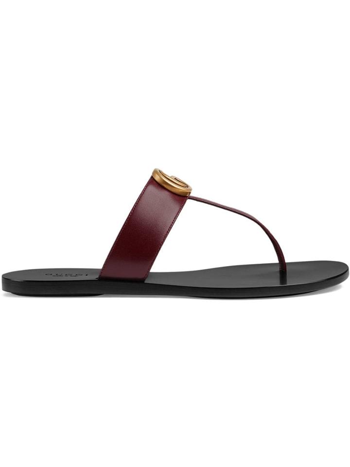 Gucci Leather Thong Sandal With Double G - Red