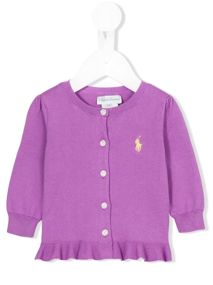 Ralph Lauren Kids - Frill Hem Cardigan - Kids - Cotton - 3 Mth, Pink/purple