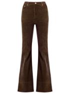 Amapô - High Waist Velvet Flared Trousers - Women - Cotton/elastodiene - 36, Brown, Cotton/elastodiene