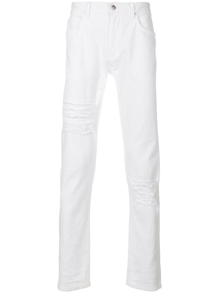 Helmut Lang Distressed Straight-leg Jeans - White