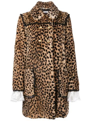 Philosophy Di Lorenzo Serafini - Double Breasted Leopard Print Coat - Women - Cotton/rabbit Fur/viscose - 38, Brown, Cotton/rabbit Fur/viscose