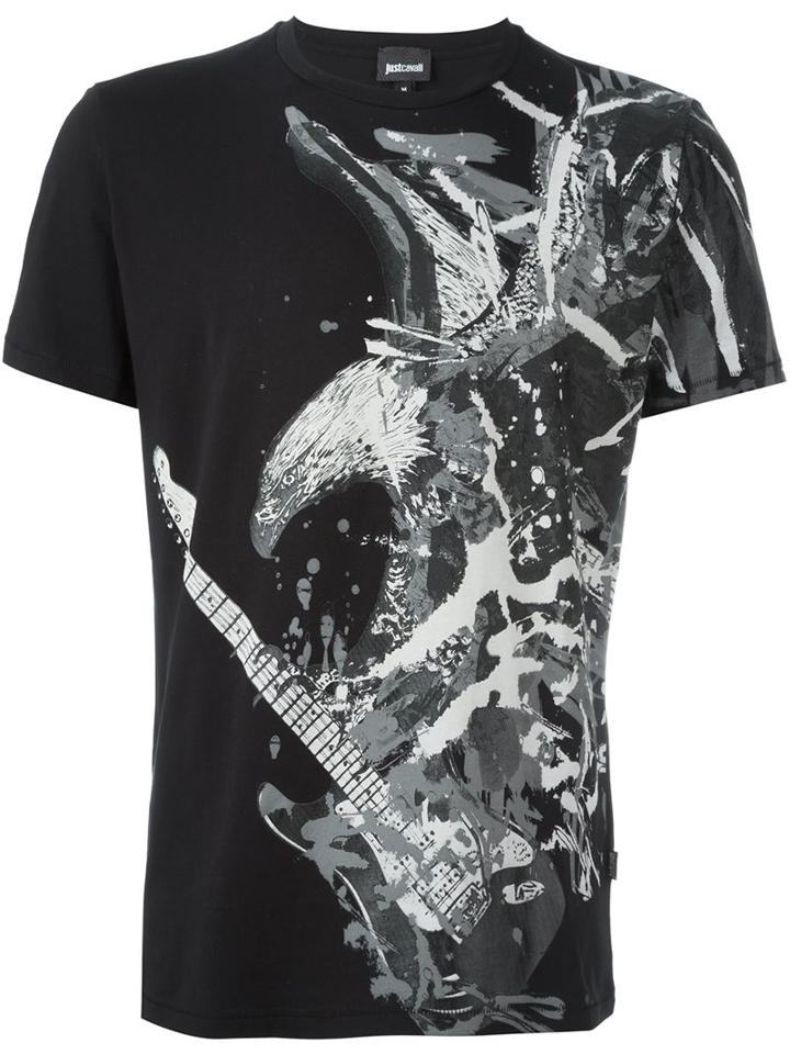 Just Cavalli Guitar Eagle Print T-shirt, Men's, Size: Small, Black, Cotton