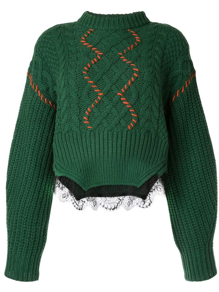 Self-portrait Cable Knit Jumper - Green