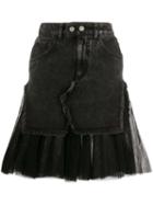 Brognano Tulle-hem Denim Skirt - Black