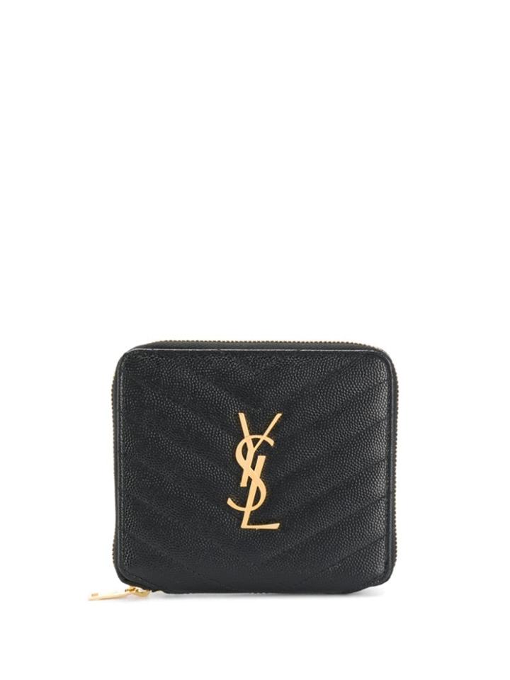 Saint Laurent Monogram Zip Around Compact Wallet - Black