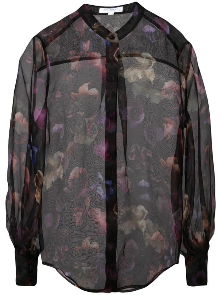 Equipment Sheer Printed Collarless Shirt - Black