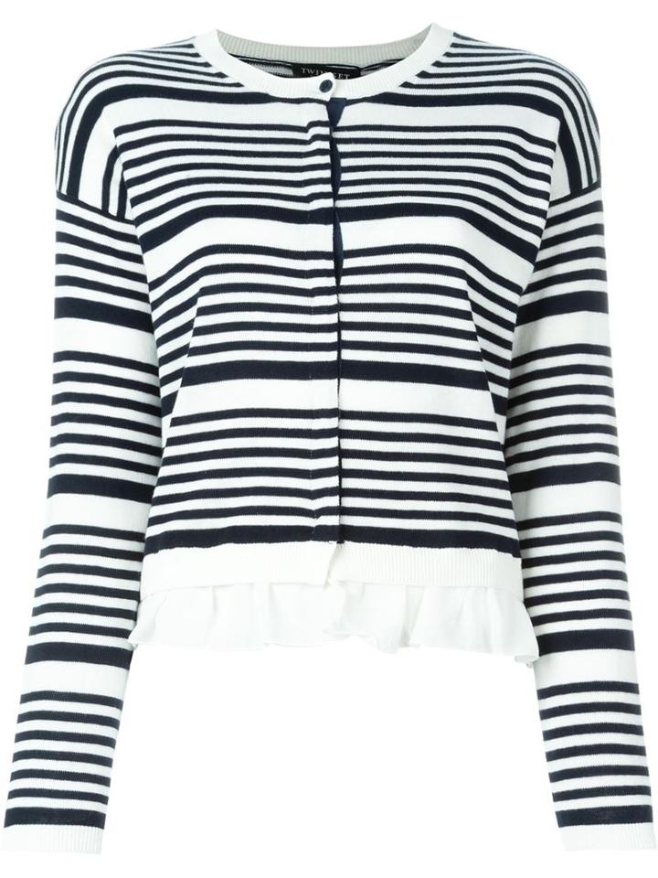 Twin-set Striped Ruffle Cardigan
