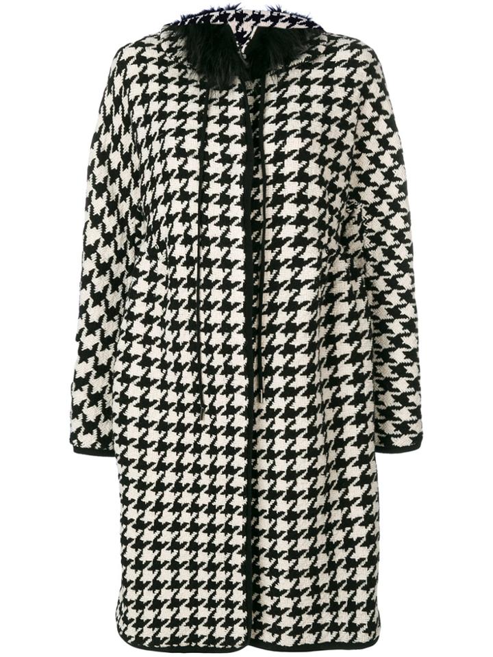 Ermanno Scervino Houndstooth Fur Collar Coat - Unavailable