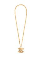 Chanel Vintage Matelasse Cc Necklace - Metallic
